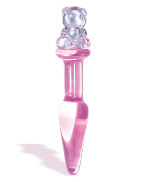 Пробка с ограничителем медведем "First Glass Teddy" стекло, розовая 